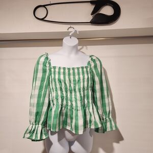 Who What Wear Green and White Blouse